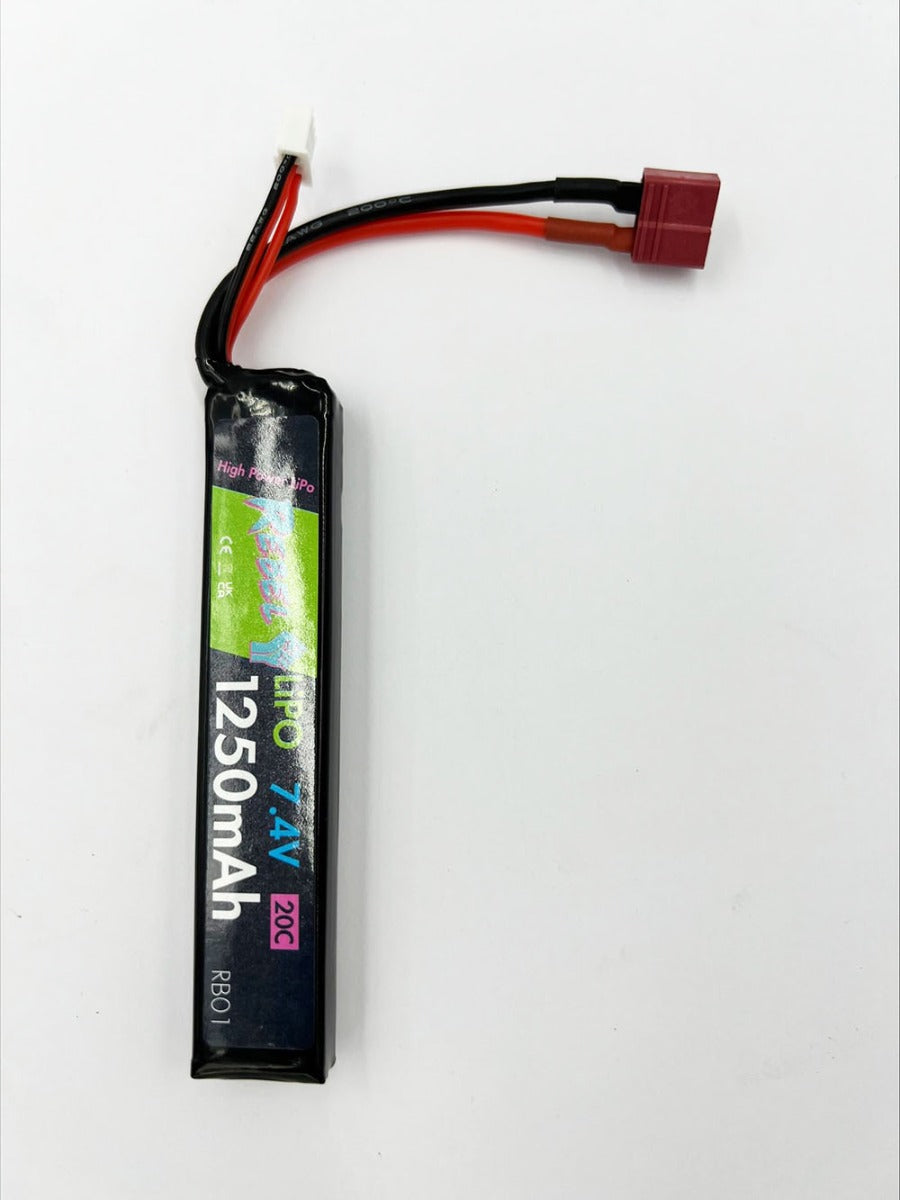 Rebel Battery - 1250mAh Lipo 7.4V 20C Stick - Deans
