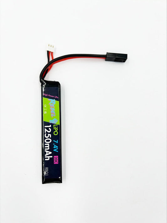 Rebel Battery - 1250mAh Lipo 7.4V 20C Stick - Mini Tamiya
